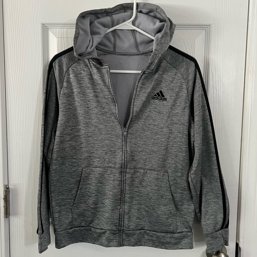 Adidas zip up jacket gray and black long sleeve